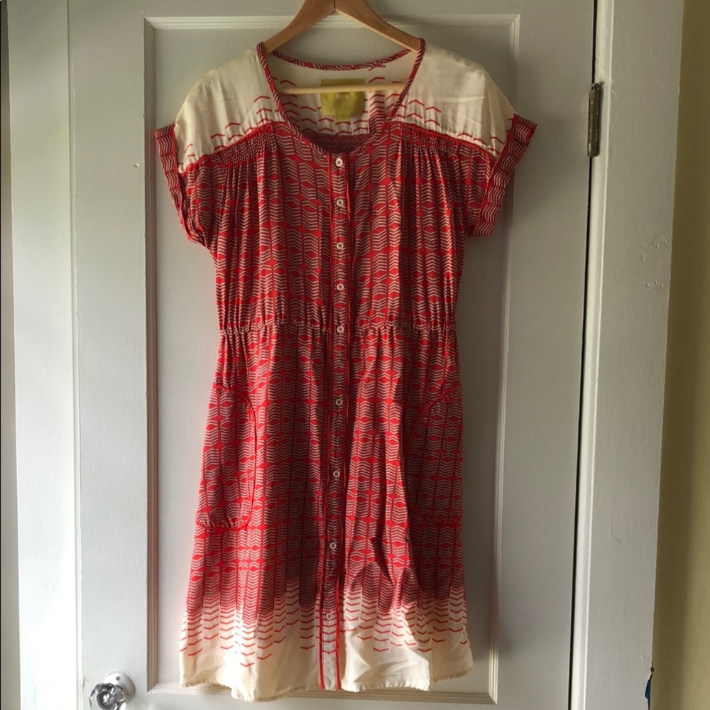 Maeve Red Pleated Buttoned Sundress